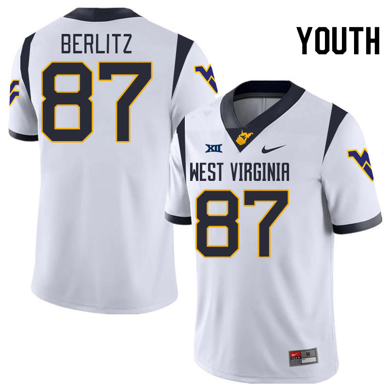 Youth #87 Derek Berlitz West Virginia Mountaineers College 2024 New Uniforms Football Jerseys Stitch